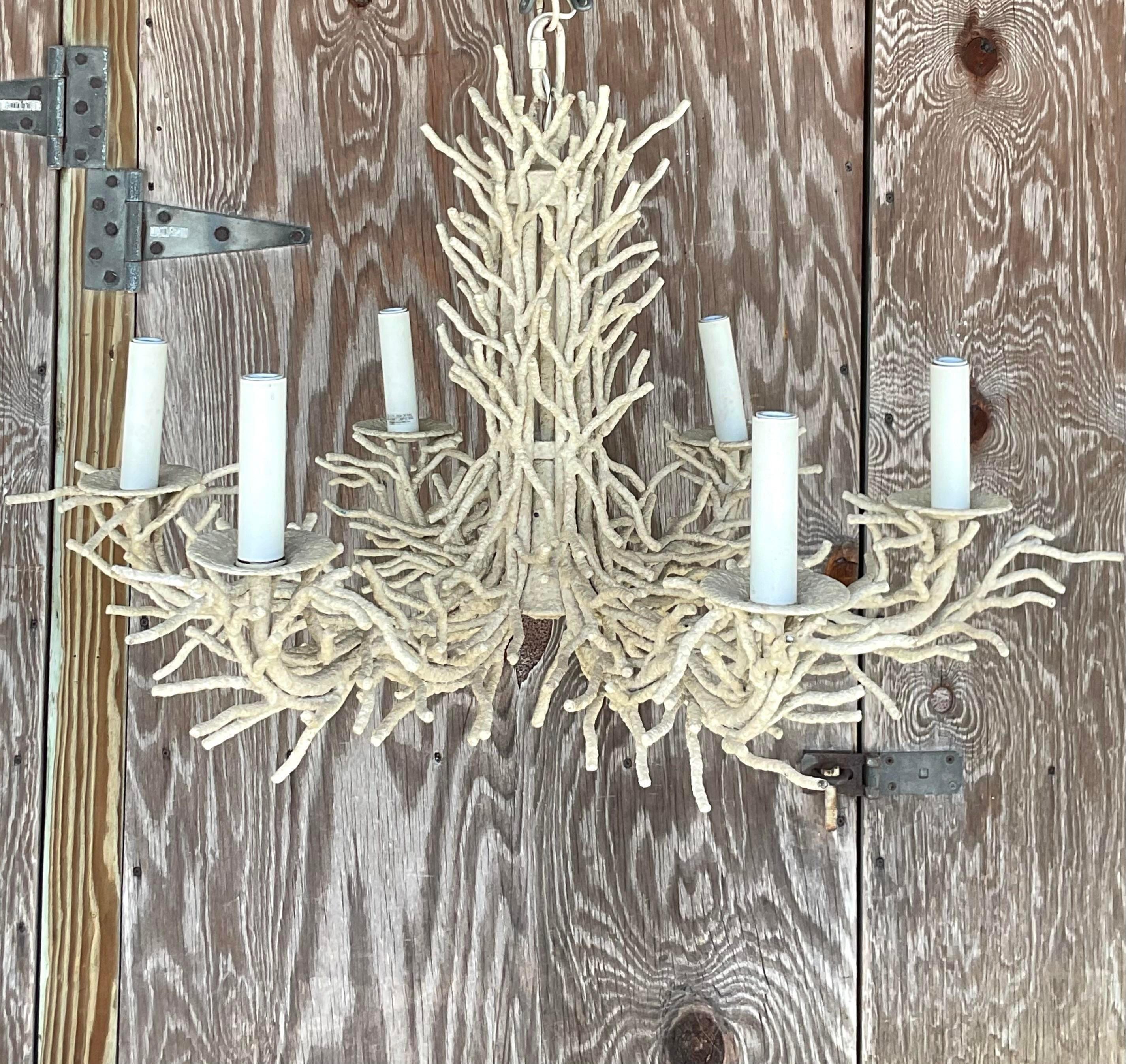 Late 20th Century Vintage Coastal Metal Coral Chandelier For Sale 1