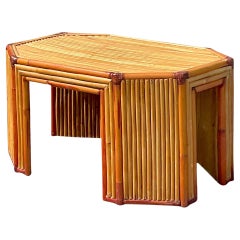 Late 20th Century Retro Coastal Octagon Rattan Coffee Table