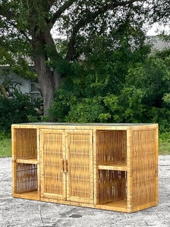 Late 20th Century Vintage Coastal Open Woven Rattan Credenza