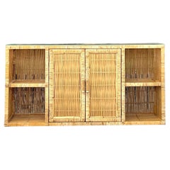 Late 20th Century Vintage Coastal Open Woven Rattan Credenza