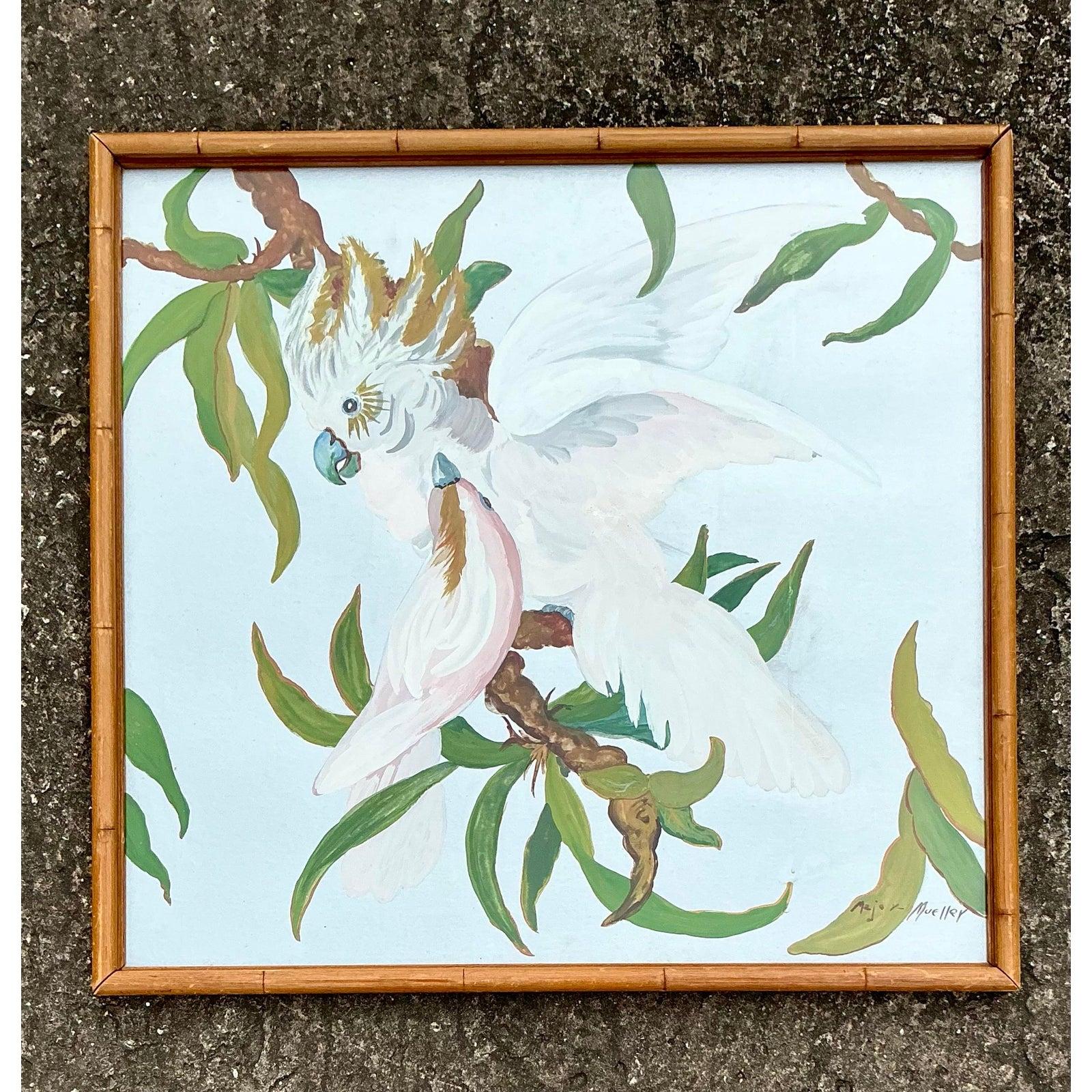 Peinture à l'huile originale de Cockatoo sur panneau, fin du 20e siècle en vente 5