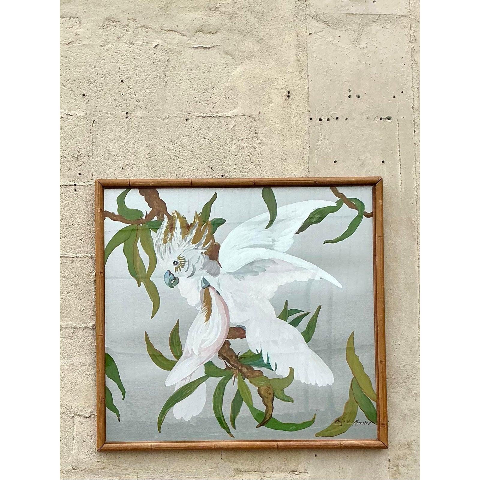 20ième siècle Peinture à l'huile originale de Cockatoo sur panneau, fin du 20e siècle en vente