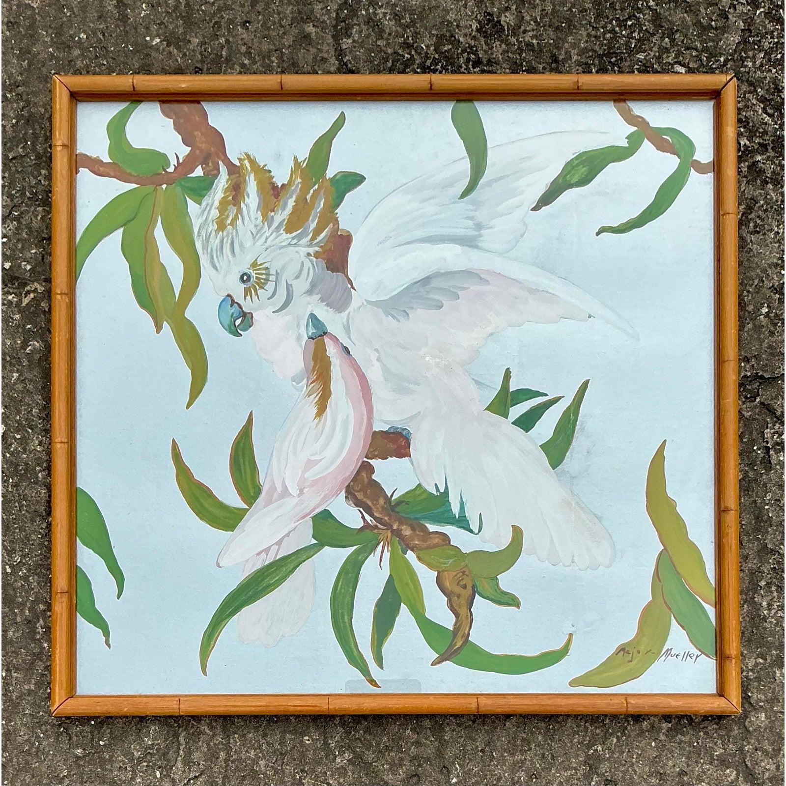 Bois Peinture à l'huile originale de Cockatoo sur panneau, fin du 20e siècle en vente