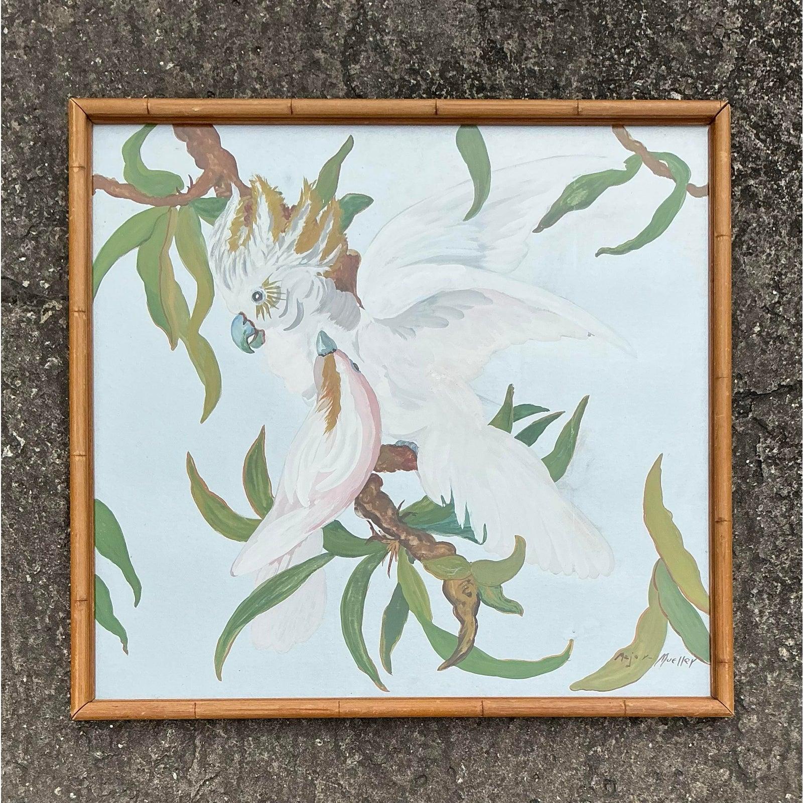 Peinture à l'huile originale de Cockatoo sur panneau, fin du 20e siècle en vente 2