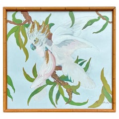Late 20th Century Vintage Coastal Original Oil Painting of Cockatoo on Board