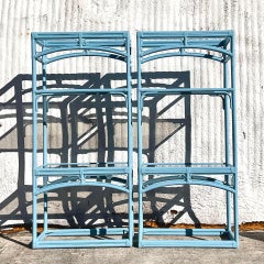 Late 20th Century Vintage Coastal Painted Rattan Etagere - a Pair