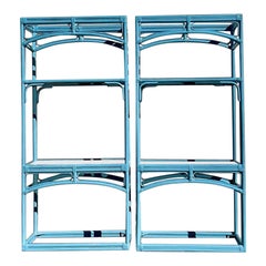 Late 20th Century Vintage Coastal Painted Rattan Etagere - a Pair