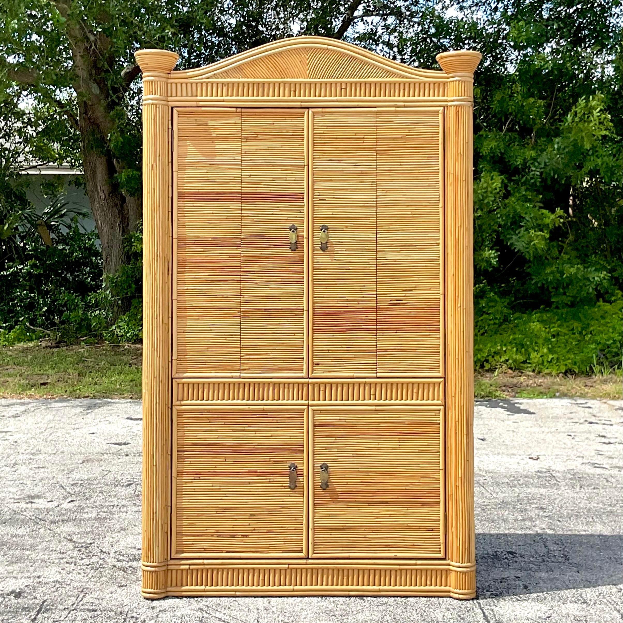 Philippine Late 20th Century Vintage Coastal Pencil Reed Armoire For Sale