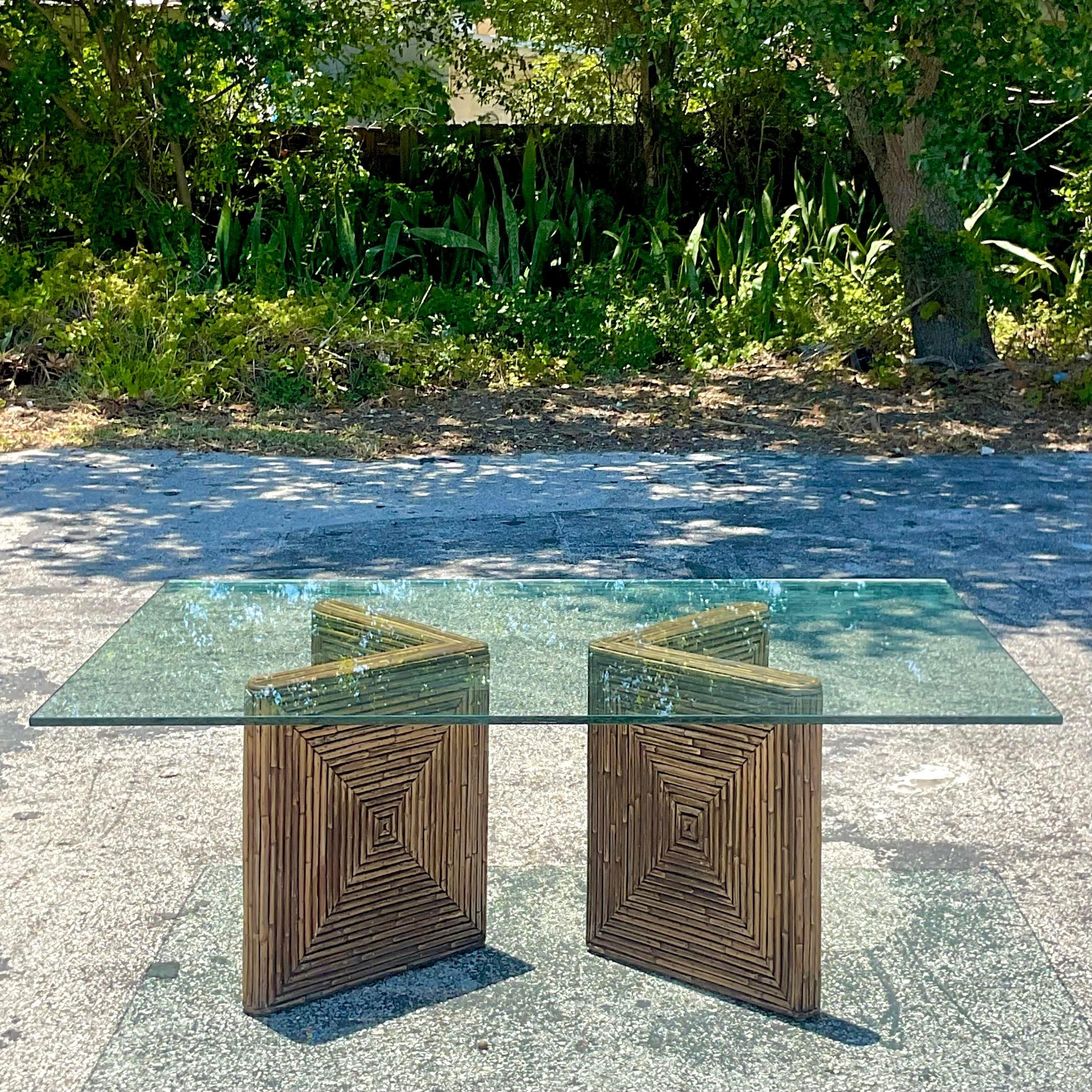 Bring the serene beauty of the coast into your home with our Vintage Coastal Pencil Reed Coffee Table Pedestals. Crafted with natural materials and inspired by American coastal living, this set of two pedestals adds a touch of relaxed elegance and