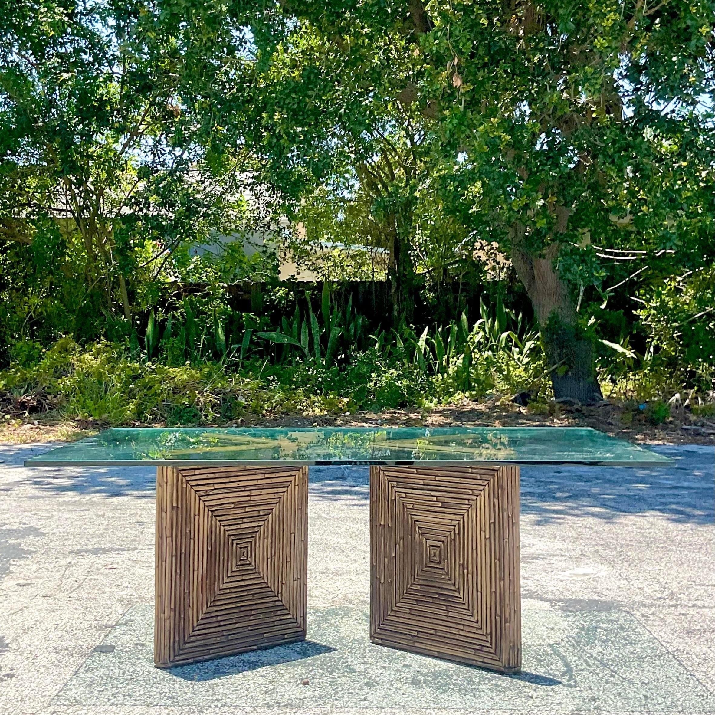 Philippine Late 20th Century Vintage Coastal Pencil Reed Coffee Table Pedestals - a Pair For Sale
