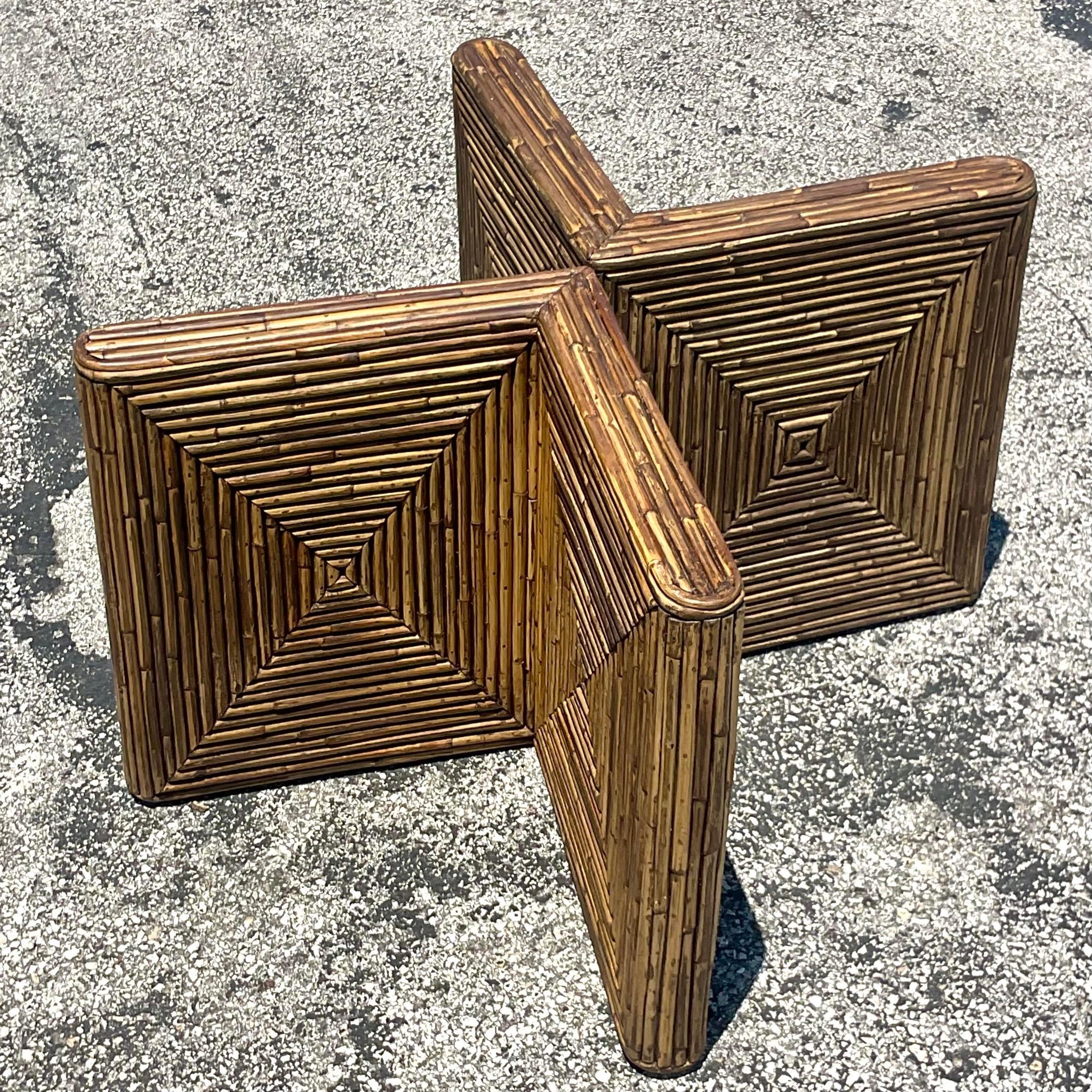 Late 20th Century Vintage Coastal Pencil Reed Coffee Table Pedestals - a Pair In Good Condition For Sale In west palm beach, FL