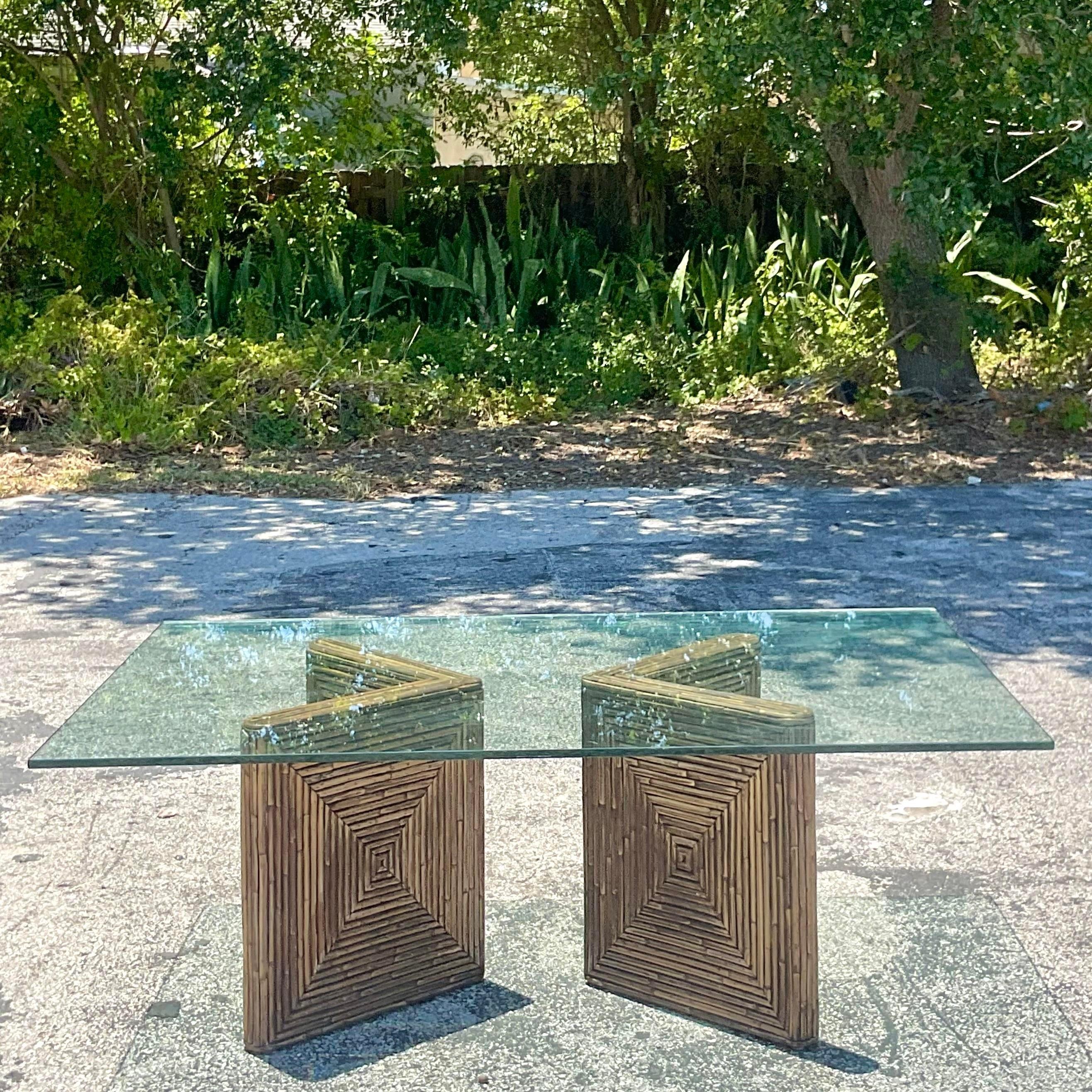 Late 20th Century Vintage Coastal Pencil Reed Coffee Table Pedestals - a Pair For Sale 1