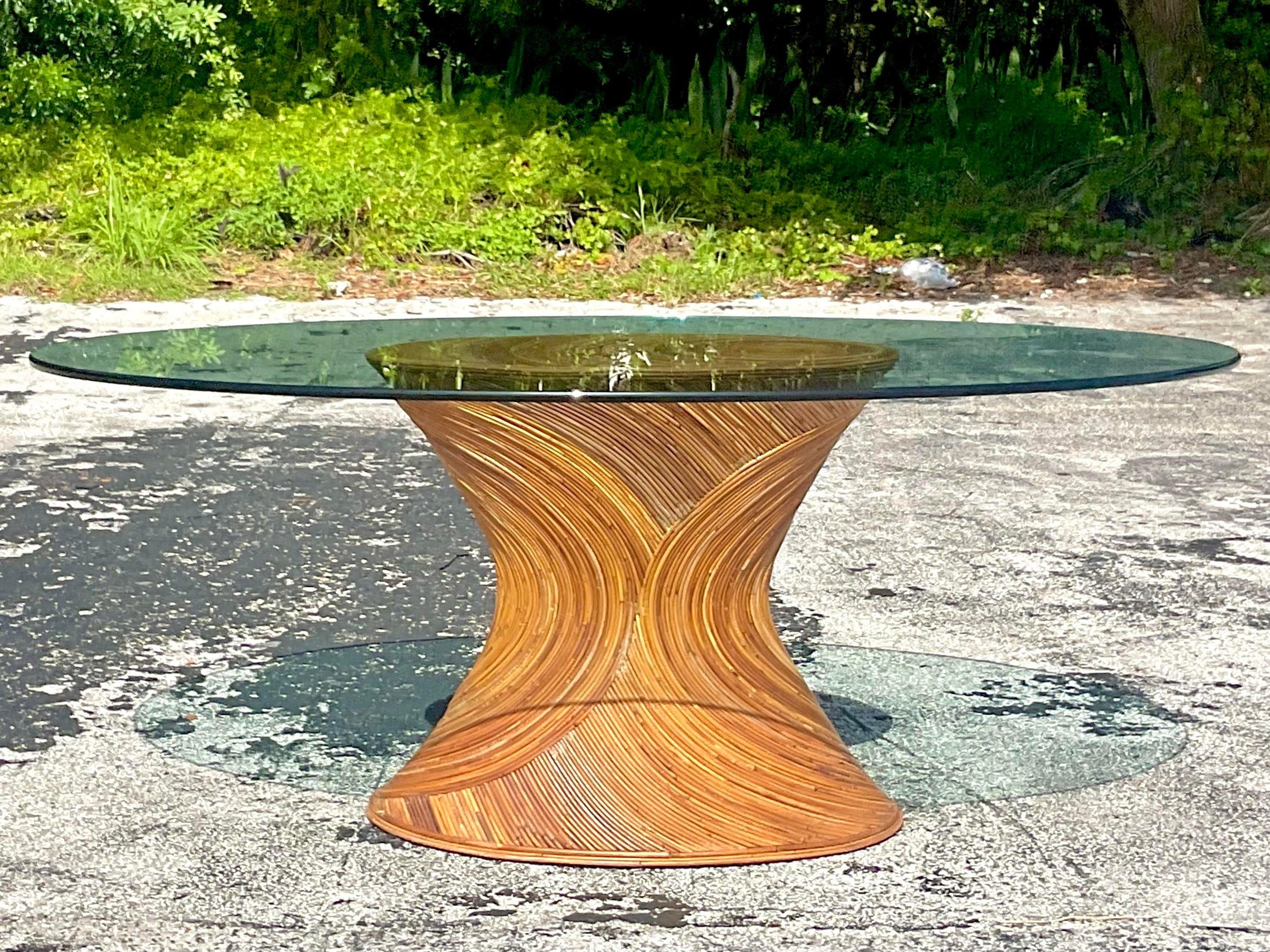 Late 20th Century Vintage Coastal Pencil Reed Dining Table In Good Condition For Sale In west palm beach, FL