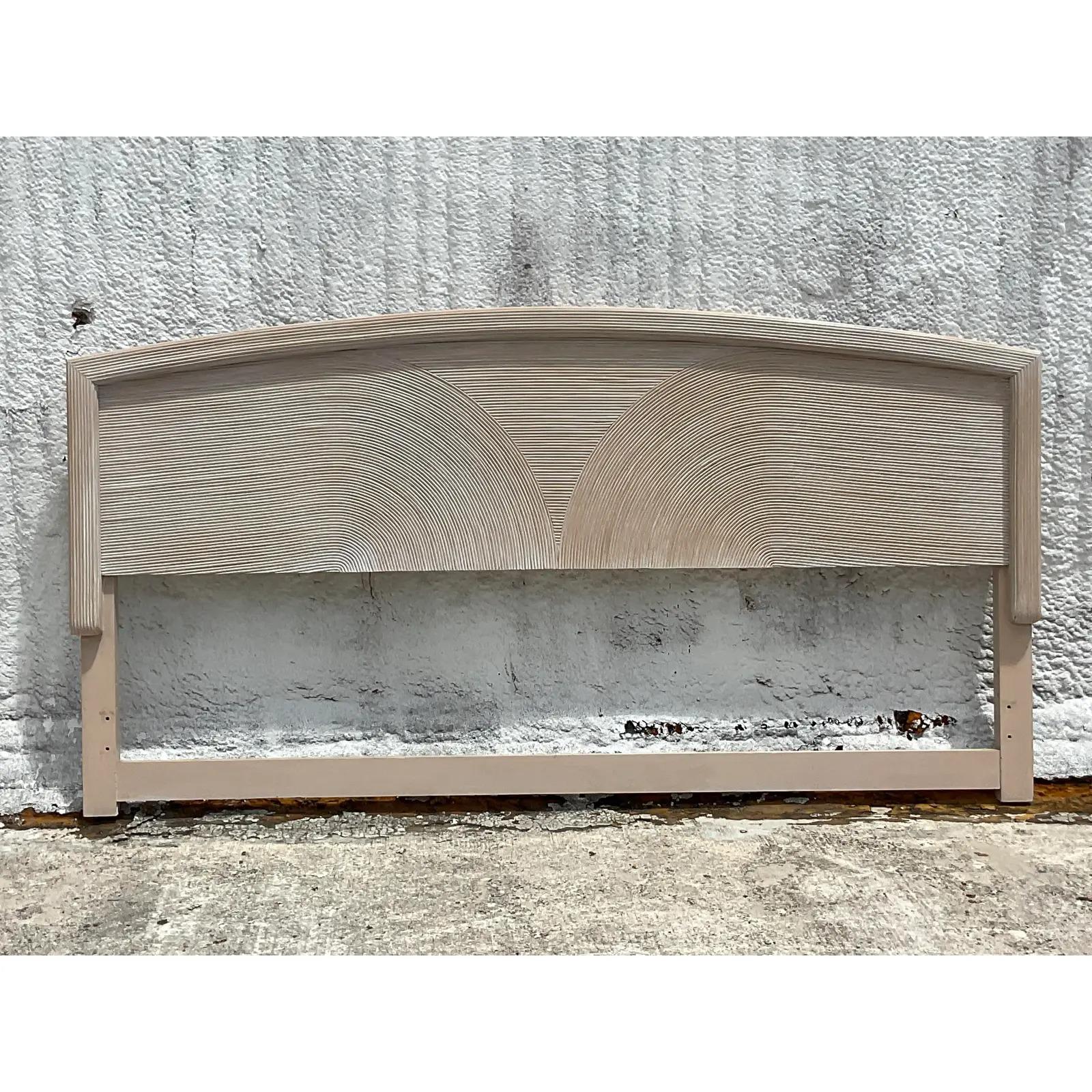 Late 20th Century Vintage Coastal Pencil Reed King Headboard In Good Condition For Sale In west palm beach, FL