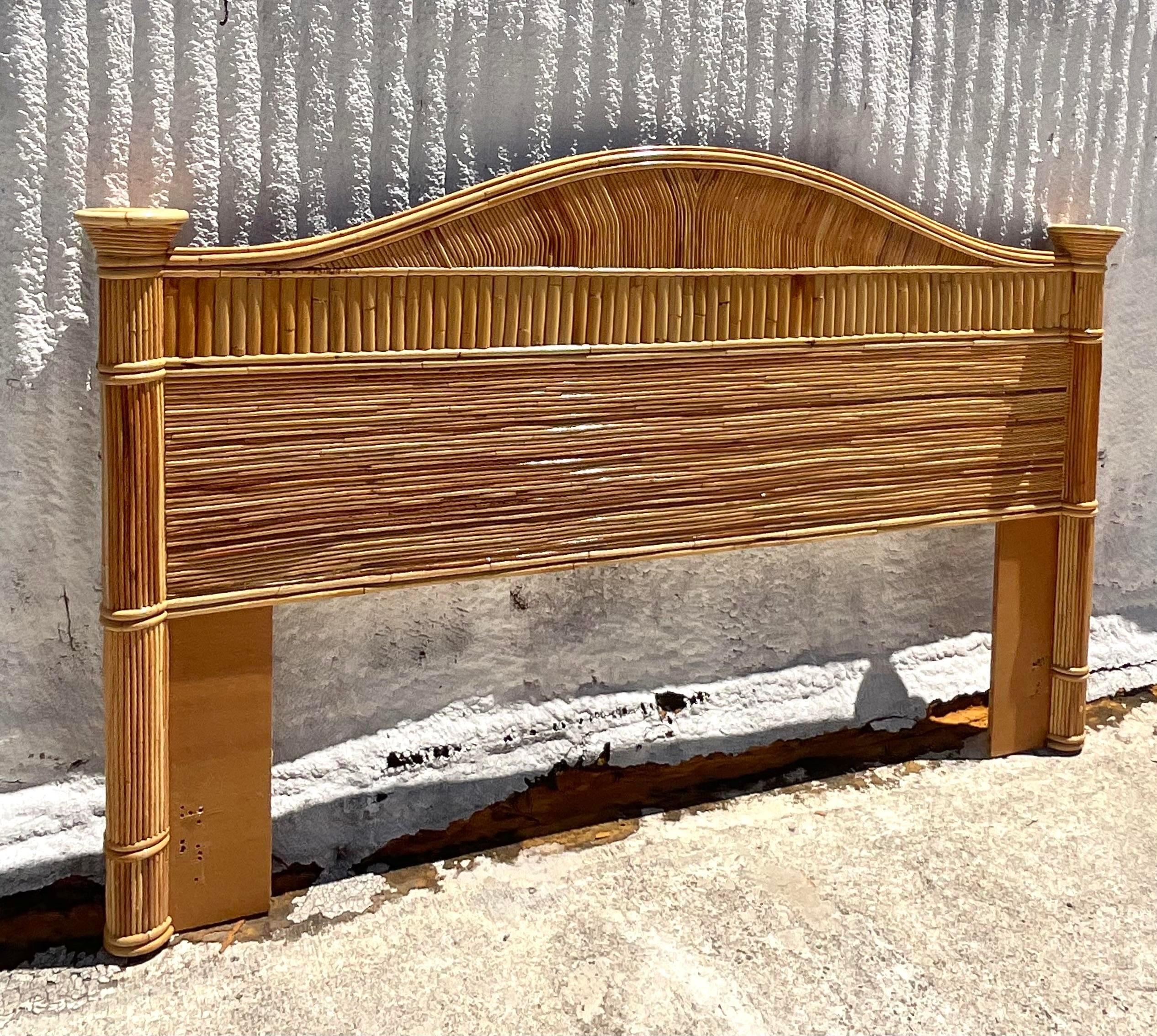 Late 20th Century Vintage Coastal Pencil Reed King Headboard In Good Condition For Sale In west palm beach, FL