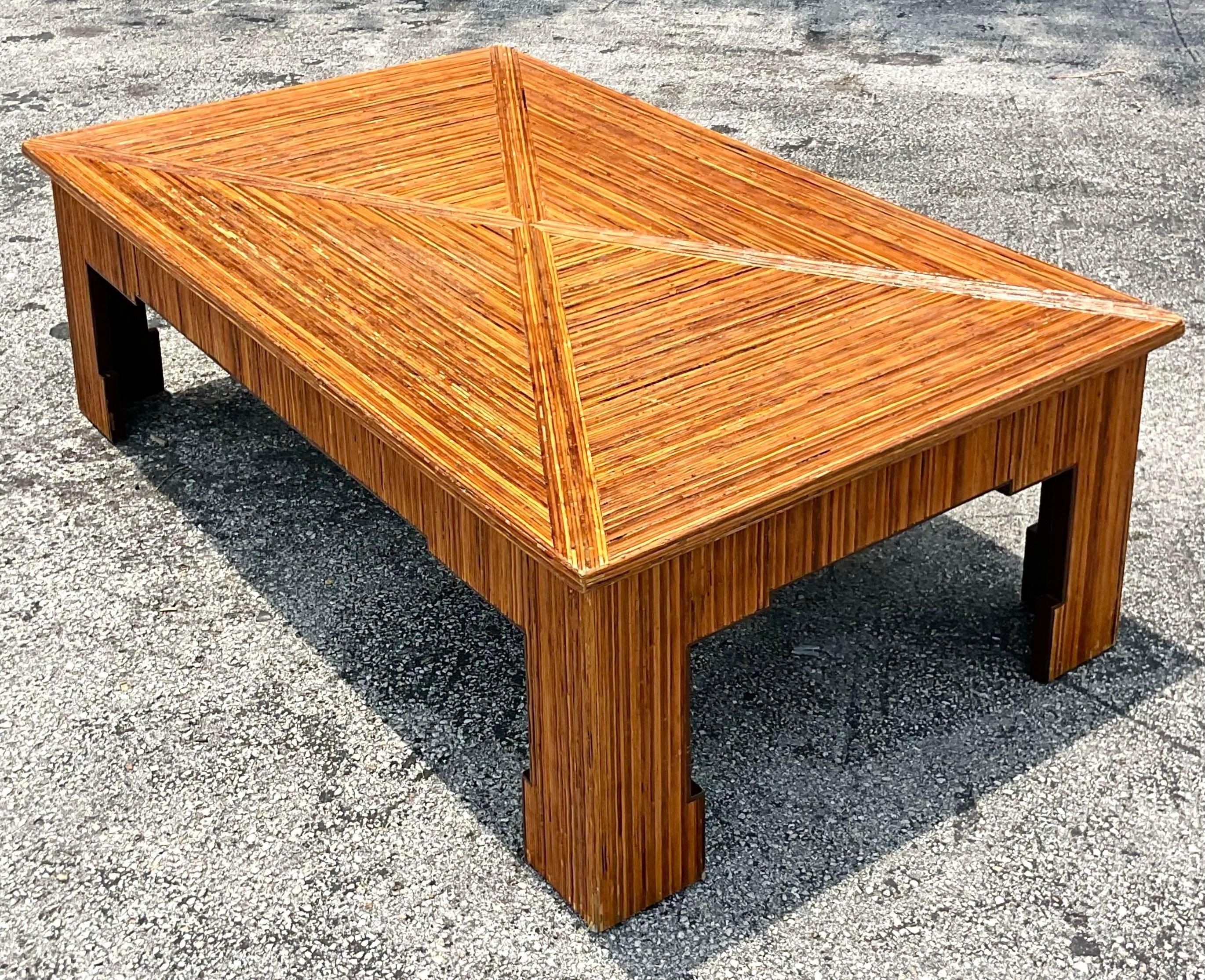 Philippine Late 20th Century Vintage Coastal Pencil Reed Ming Coffee Table For Sale