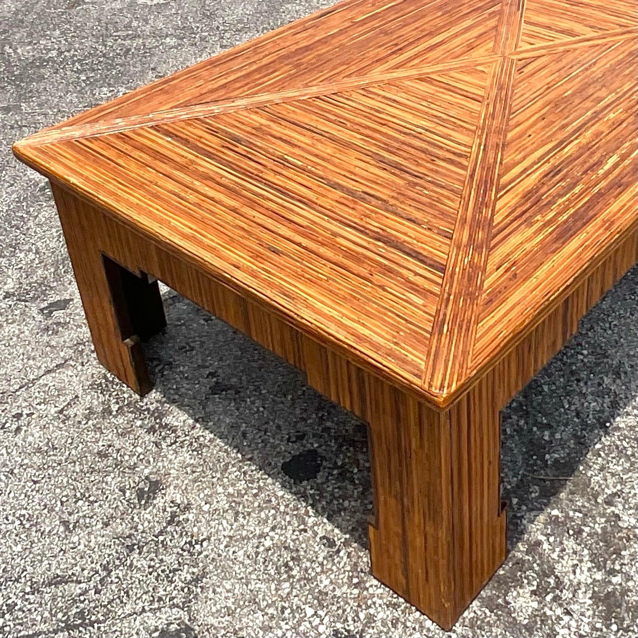 Late 20th Century Vintage Coastal Pencil Reed Ming Coffee Table For Sale 1