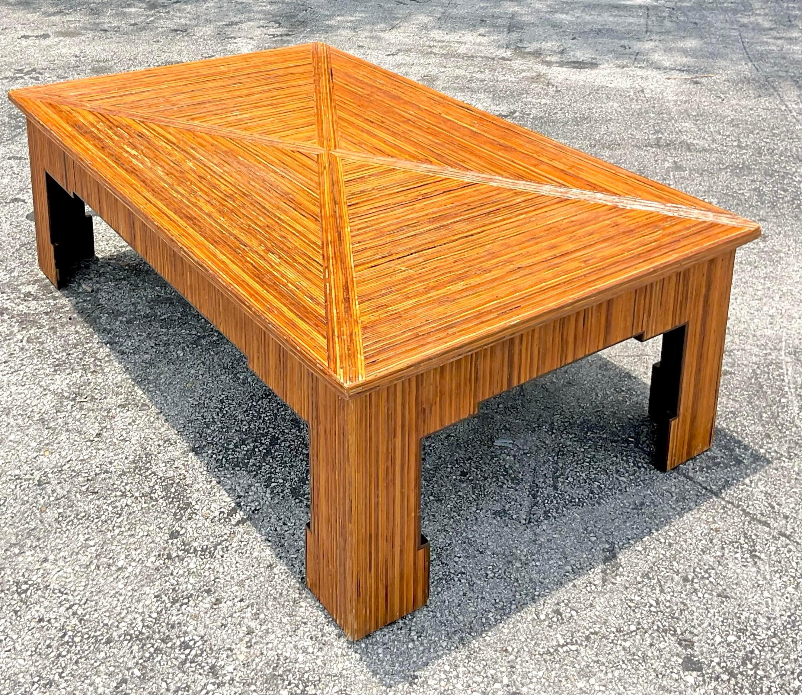 Late 20th Century Vintage Coastal Pencil Reed Ming Coffee Table For Sale 4
