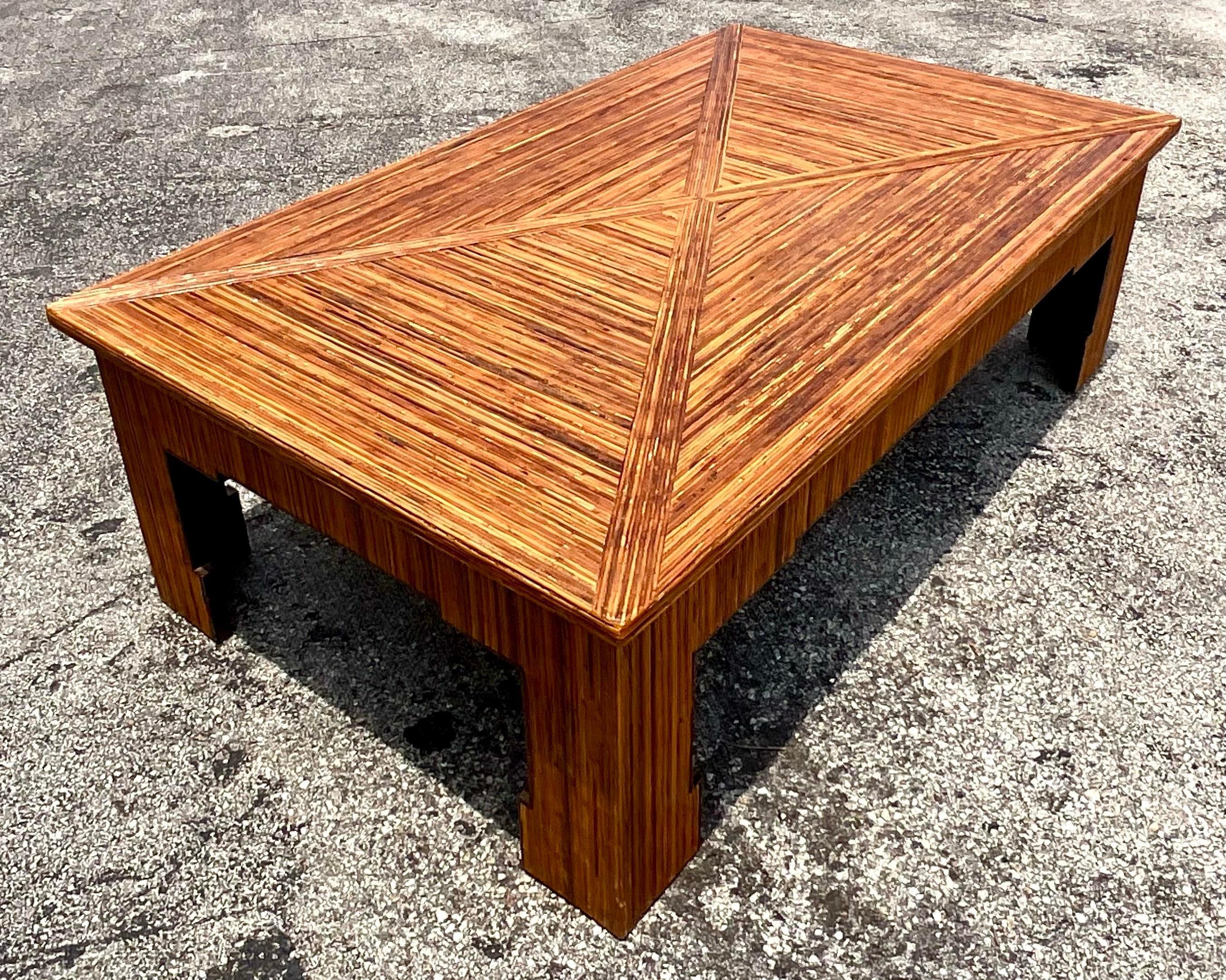 Late 20th Century Vintage Coastal Pencil Reed Ming Coffee Table For Sale 5