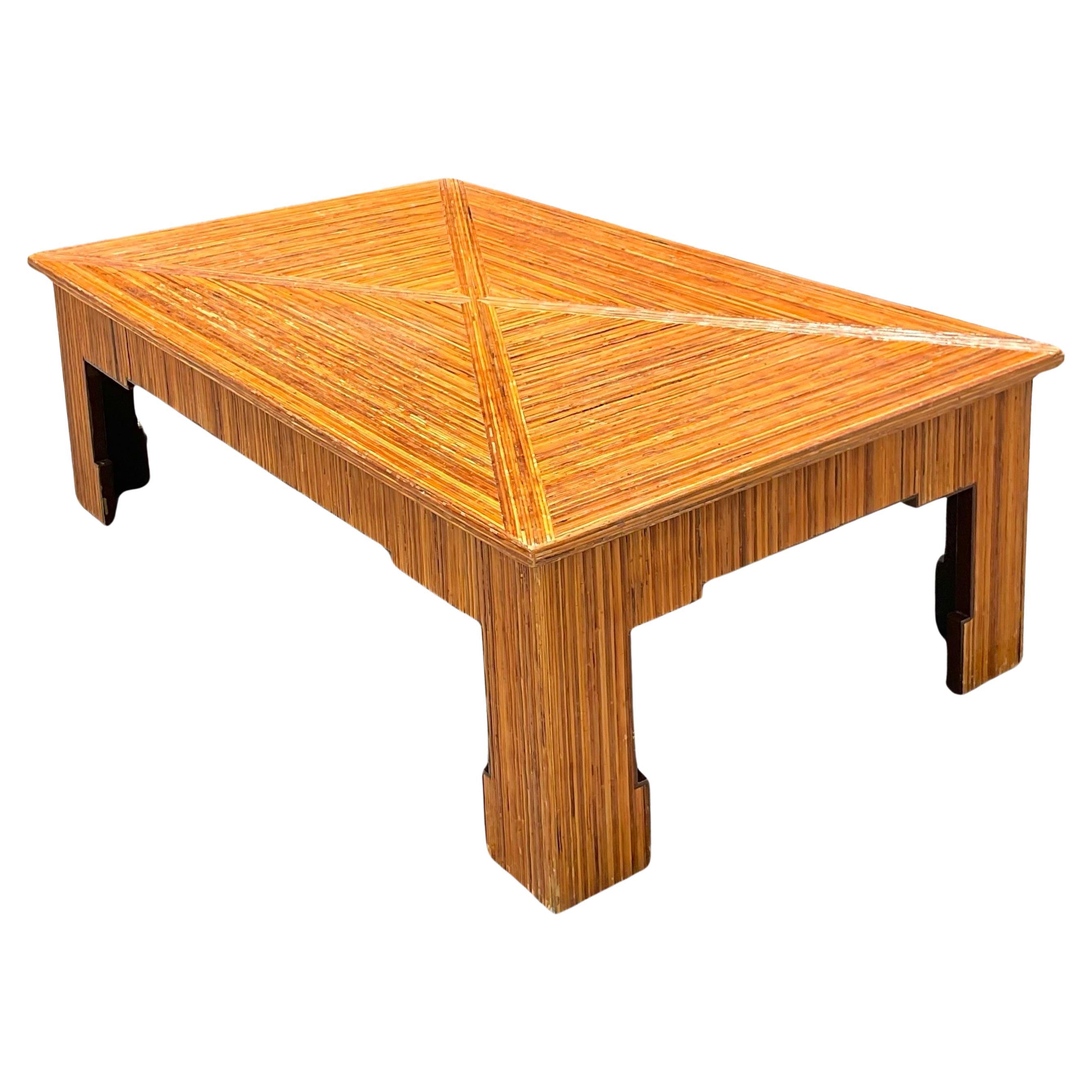 Late 20th Century Vintage Coastal Pencil Reed Ming Coffee Table For Sale
