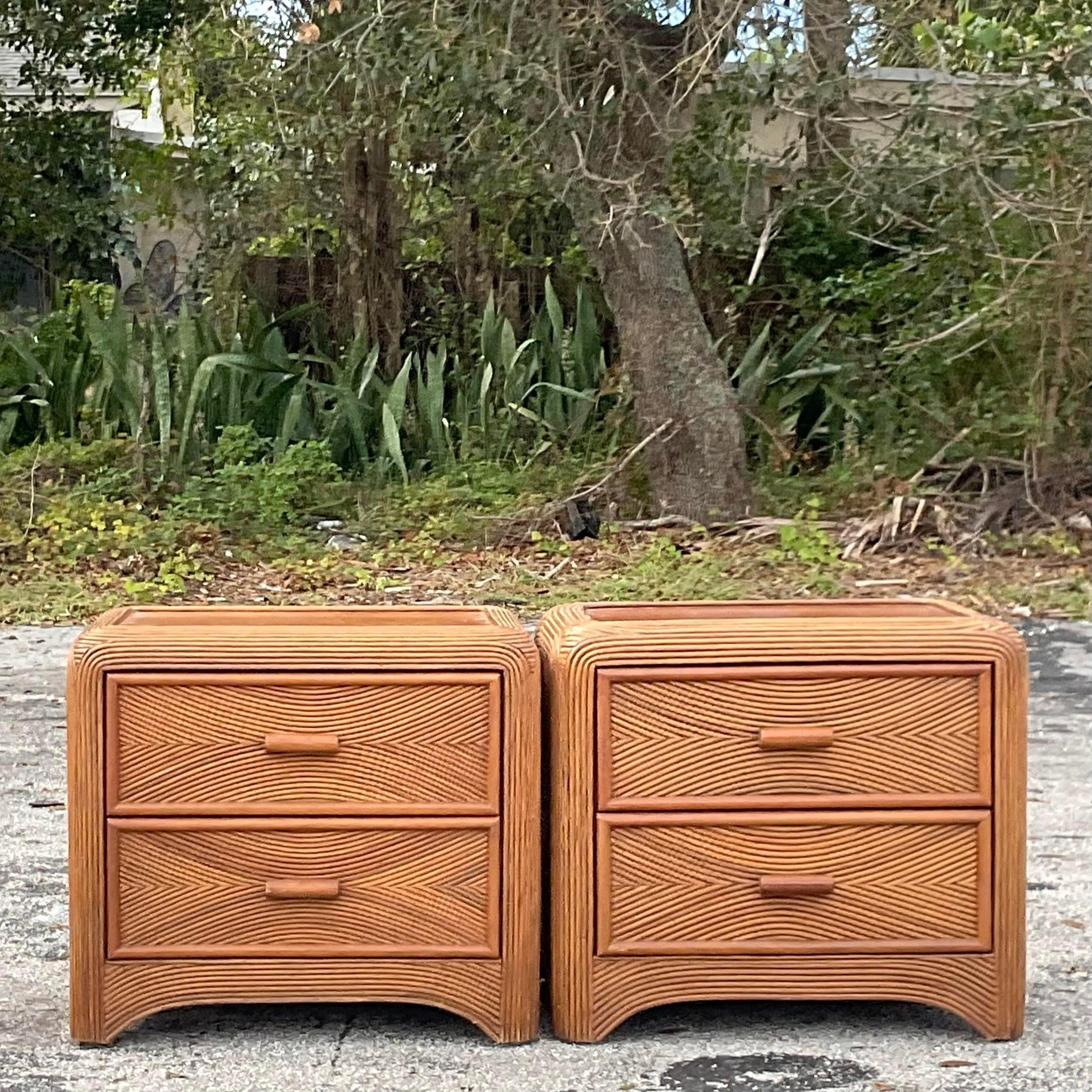 Late 20th Century Vintage Coastal Pencil Reed Nightstands - a Pair 1