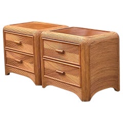 Late 20th Century Vintage Coastal Pencil Reed Nightstands - a Pair
