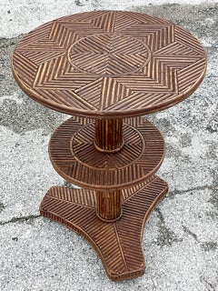 Late 20th Century Vintage Coastal Pencil Reed Side Table