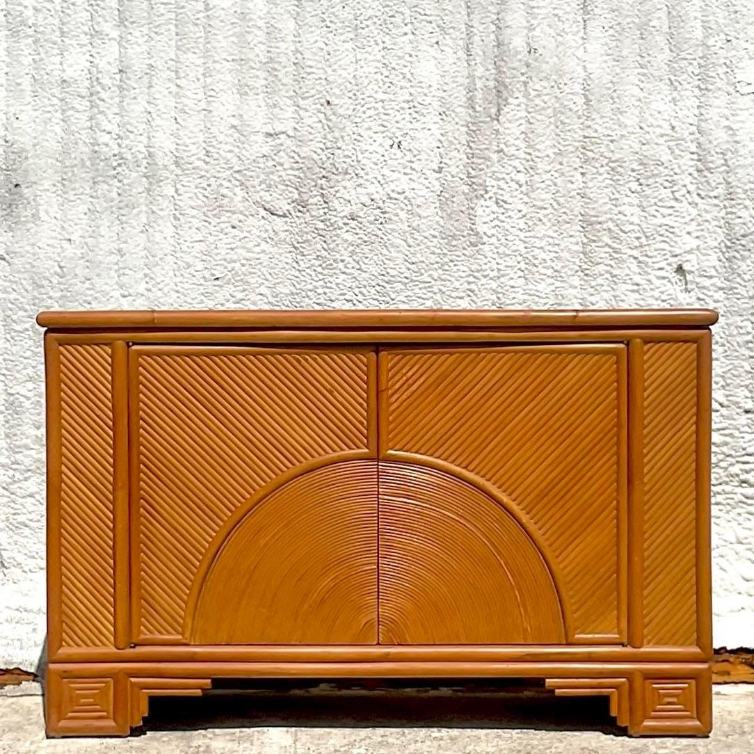Traditional Reeded Sideboard Late 20th Century Vintage Coastal Pencil Reed Sideboard For Sale at 1stDibs