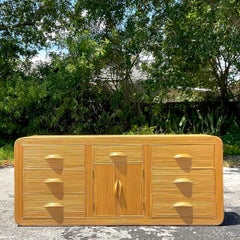 Late 20th Century Vintage Coastal Pencil Reed Waterfall Credenza