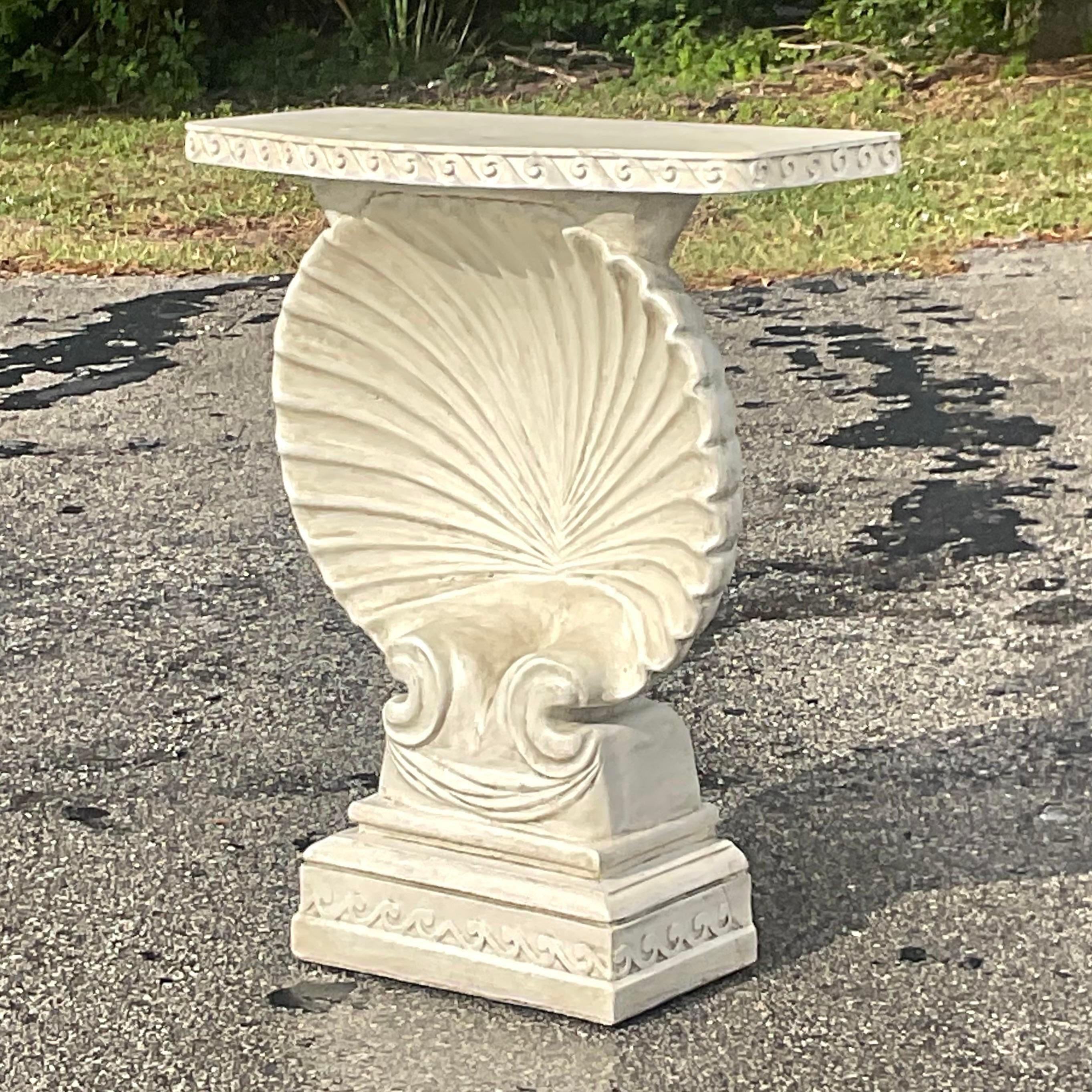 American Late 20th Century Vintage Coastal Plaster Clamshell Console Table