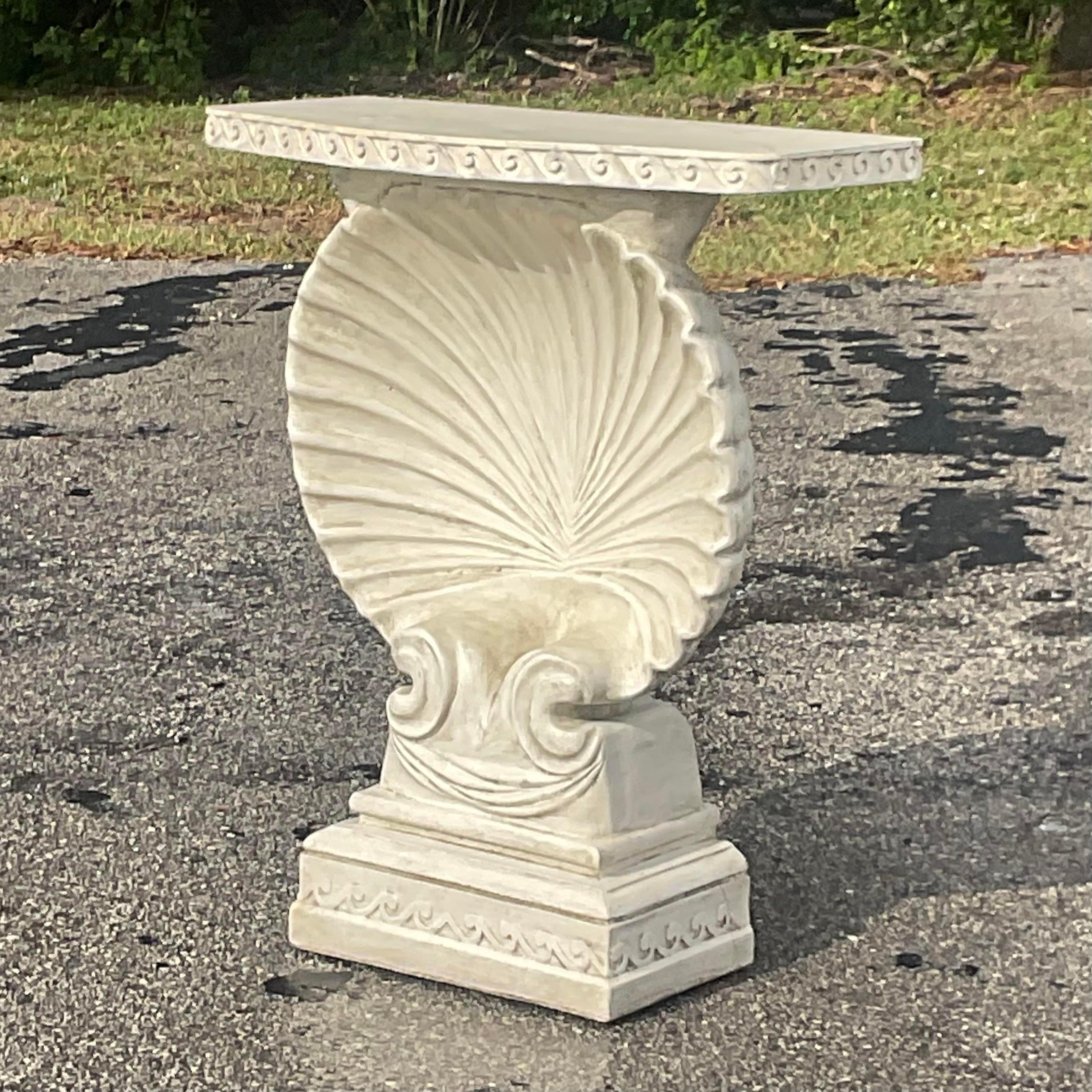 Late 20th Century Vintage Coastal Plaster Clamshell Console Table In Good Condition In west palm beach, FL