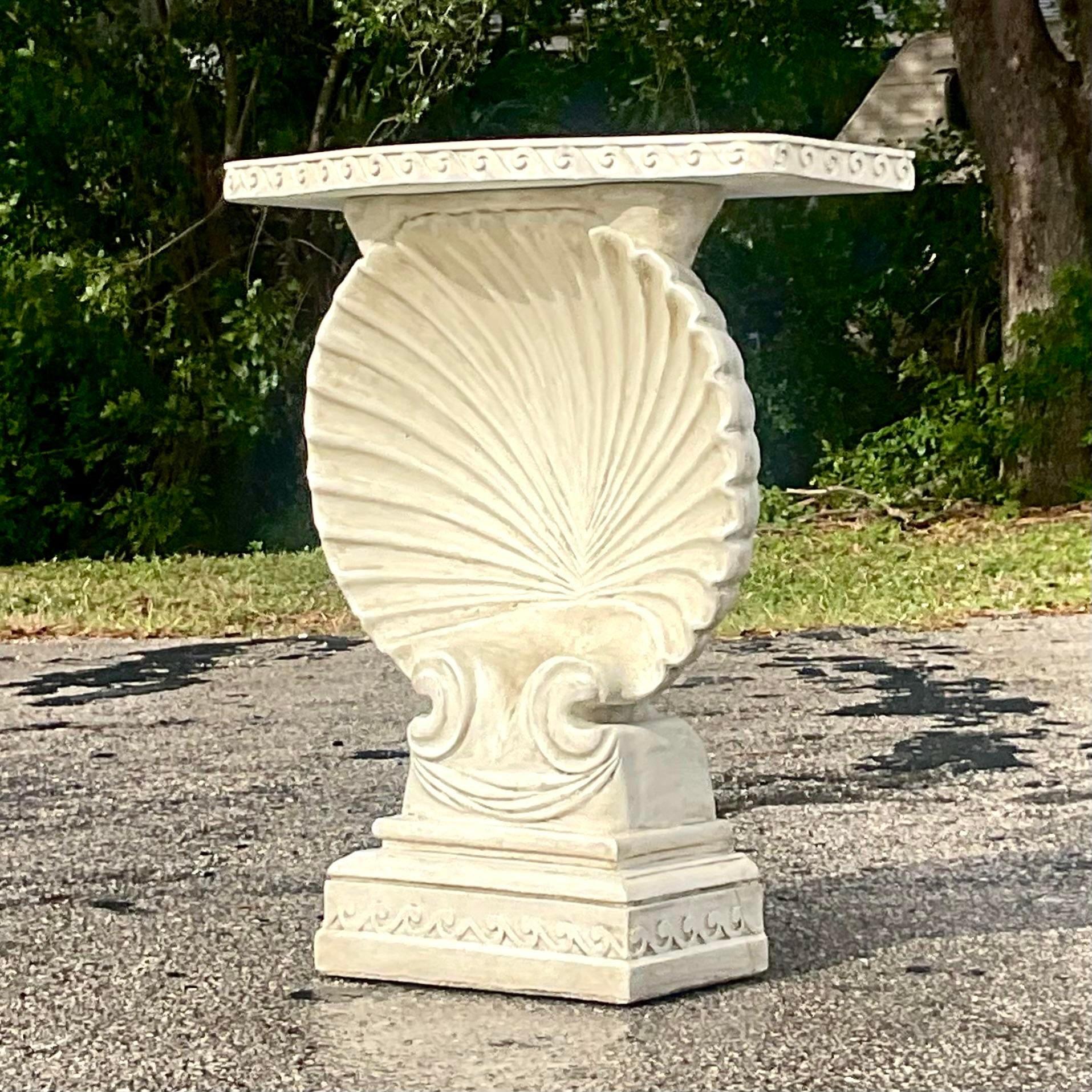 Late 20th Century Vintage Coastal Plaster Clamshell Console Table 1