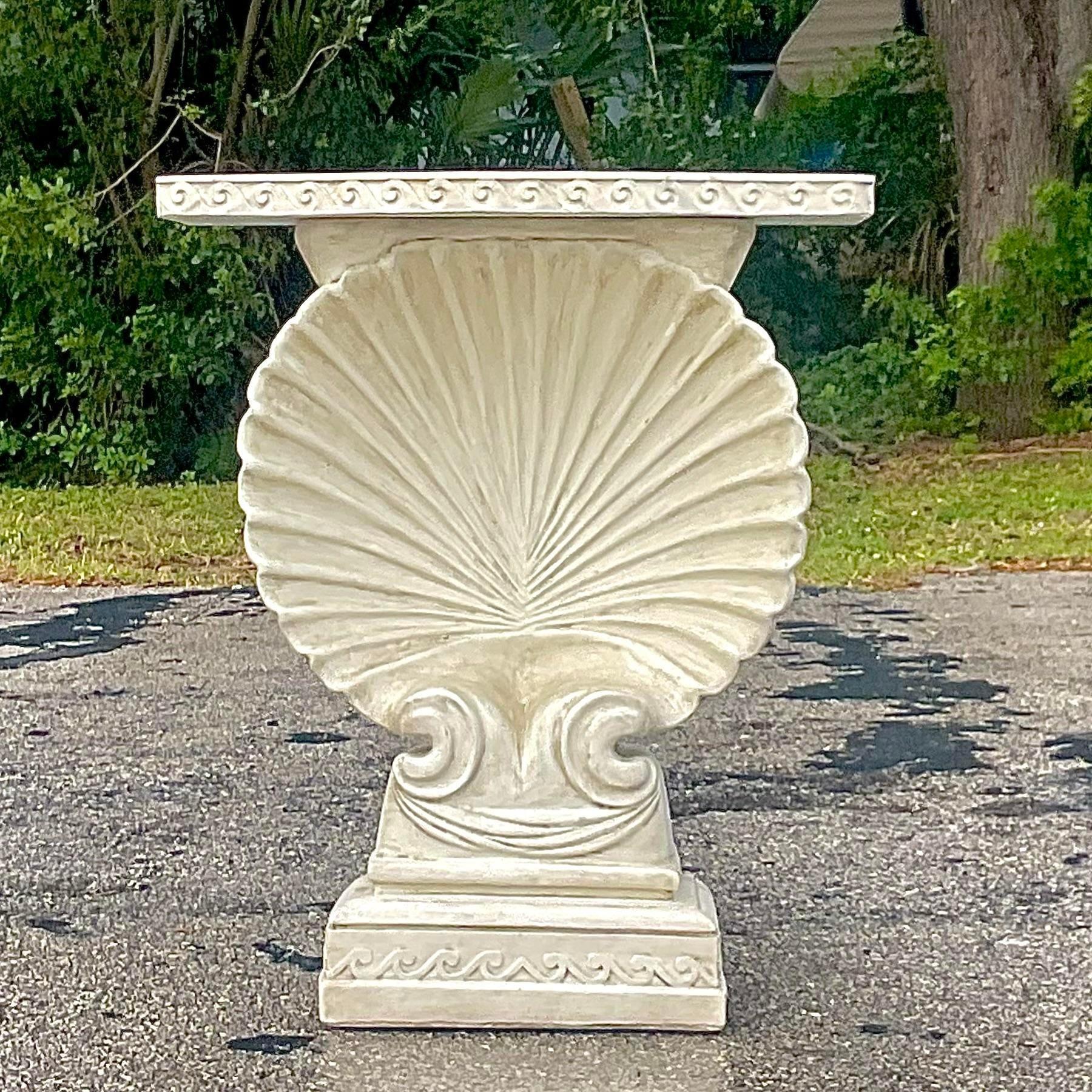 Late 20th Century Vintage Coastal Plaster Clamshell Console Table 3