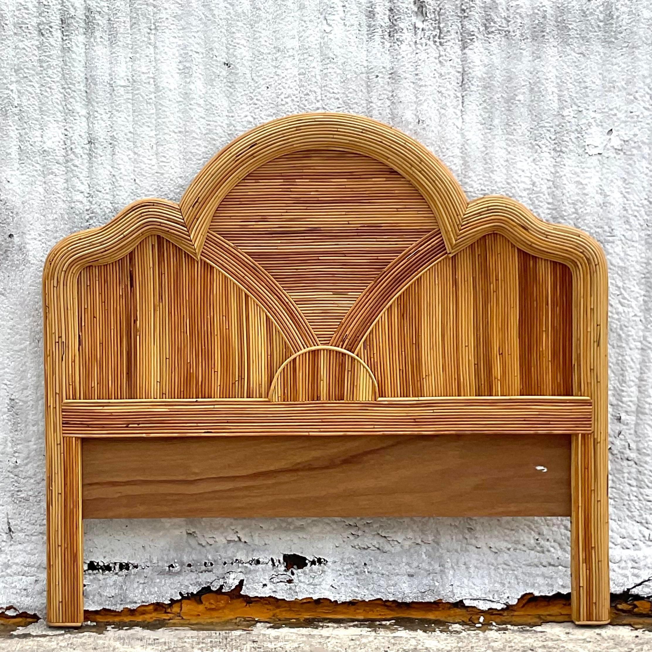 Philippine Late 20th Century Vintage Coastal Queen Pencil Reed Headboard For Sale