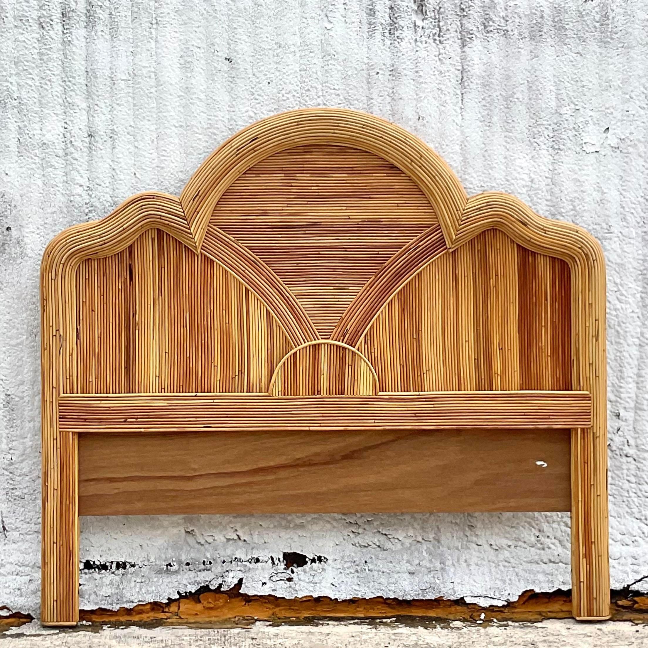 Late 20th Century Vintage Coastal Queen Pencil Reed Headboard In Good Condition For Sale In west palm beach, FL
