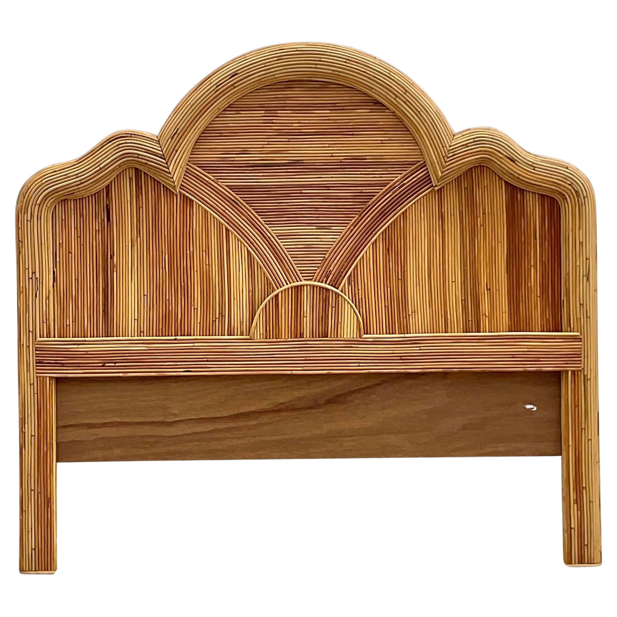 Late 20th Century Vintage Coastal Queen Pencil Reed Headboard For Sale