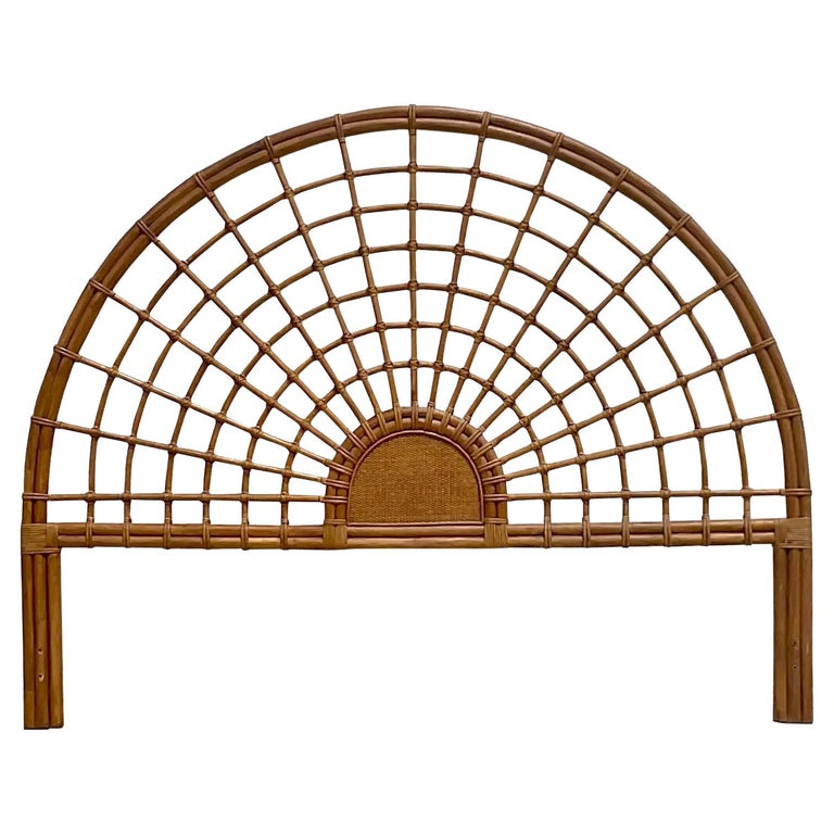 Late 20th Century Vintage Coastal Rattan Arch King Size Headboard For