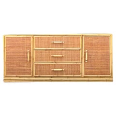 Late 20th Century Vintage Coastal Rattan Credenza