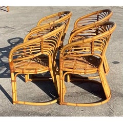 Late 20th Century Vintage Coastal Rattan Dining Chairs, Set of 4