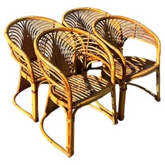 Late 20th Century Vintage Coastal Rattan Dining Chairs, Set of 4
