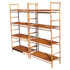 Late 20th Century Vintage Coastal Rattan Etagere - a Pair
