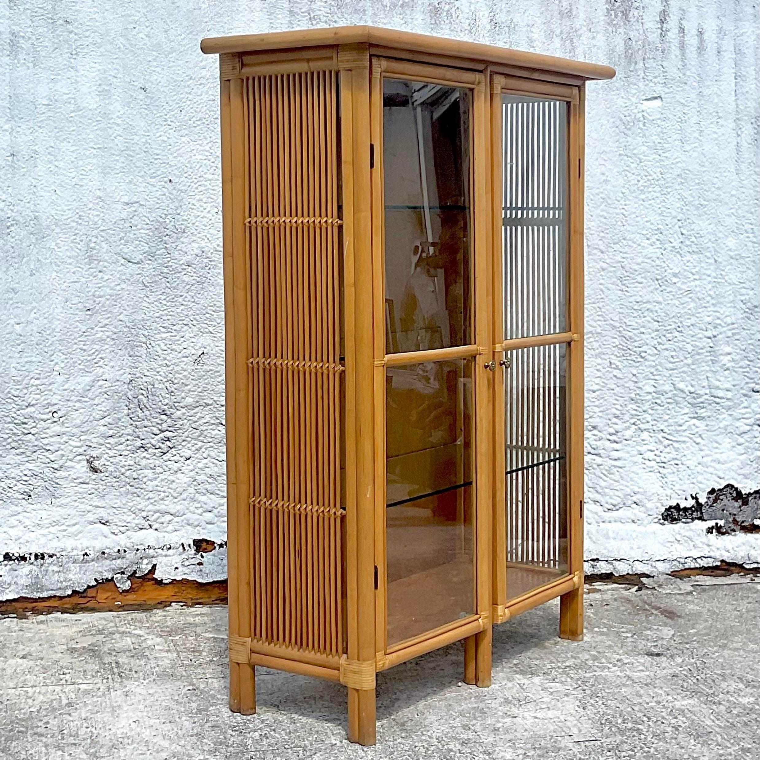 Late 20th Century Vintage Coastal Rattan Glass For Sale at 1stDibs