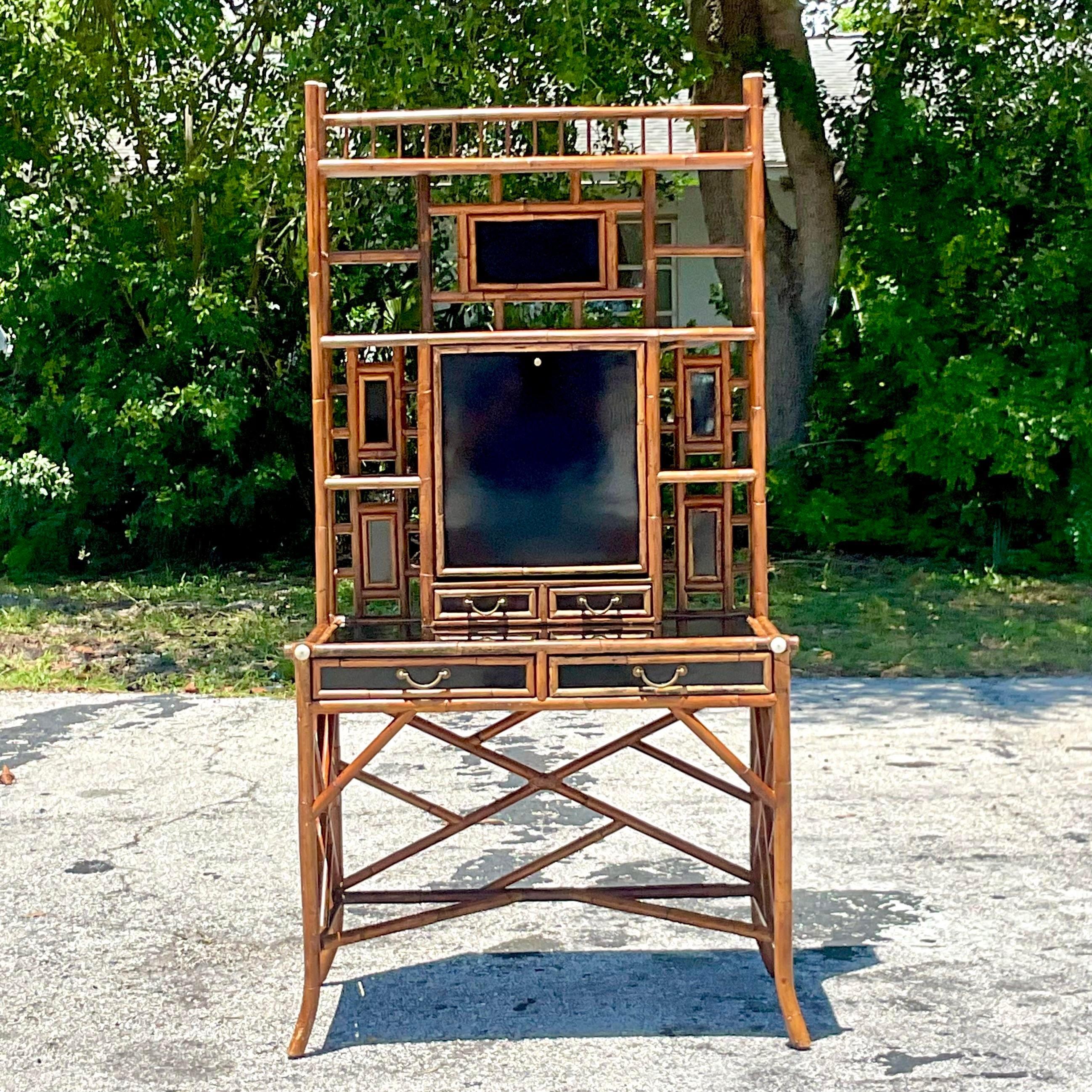 Late 20th Century Vintage Coastal Rattan Secretary Desk 5