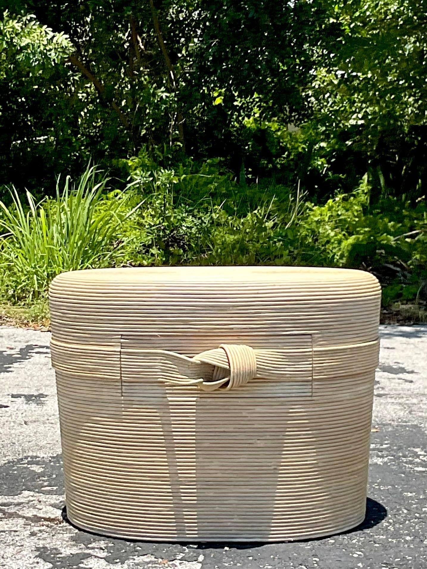 Philippine Late 20th Century Vintage Coastal Ribbon Pencil Reed Cerused Side Table For Sale
