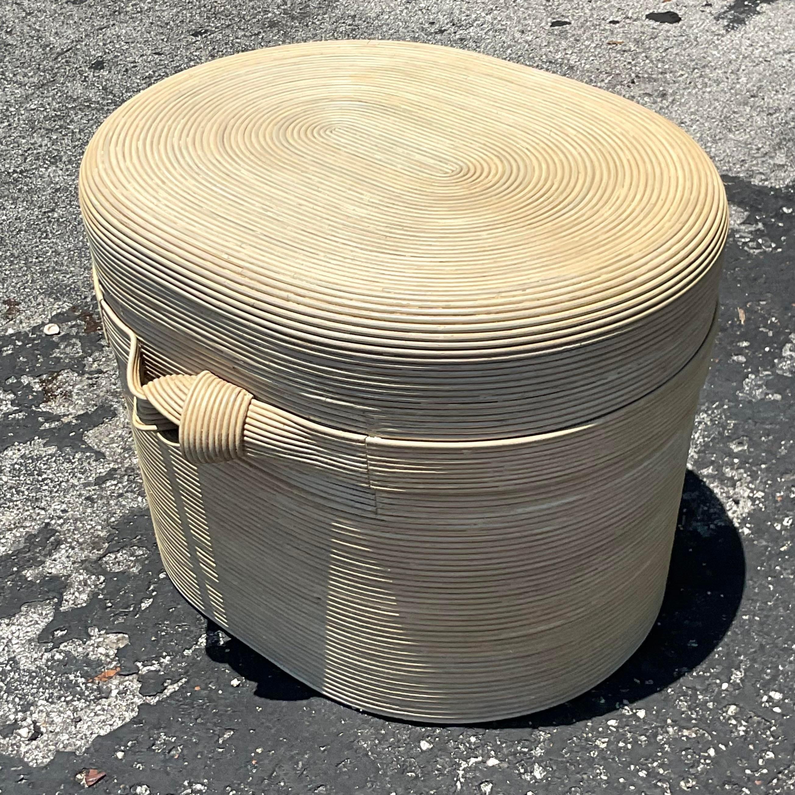 Late 20th Century Vintage Coastal Ribbon Pencil Reed Cerused Side Table In Good Condition For Sale In west palm beach, FL