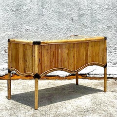 Late 20th Century Vintage Coastal Pencil Reed Skirted Writing Desk