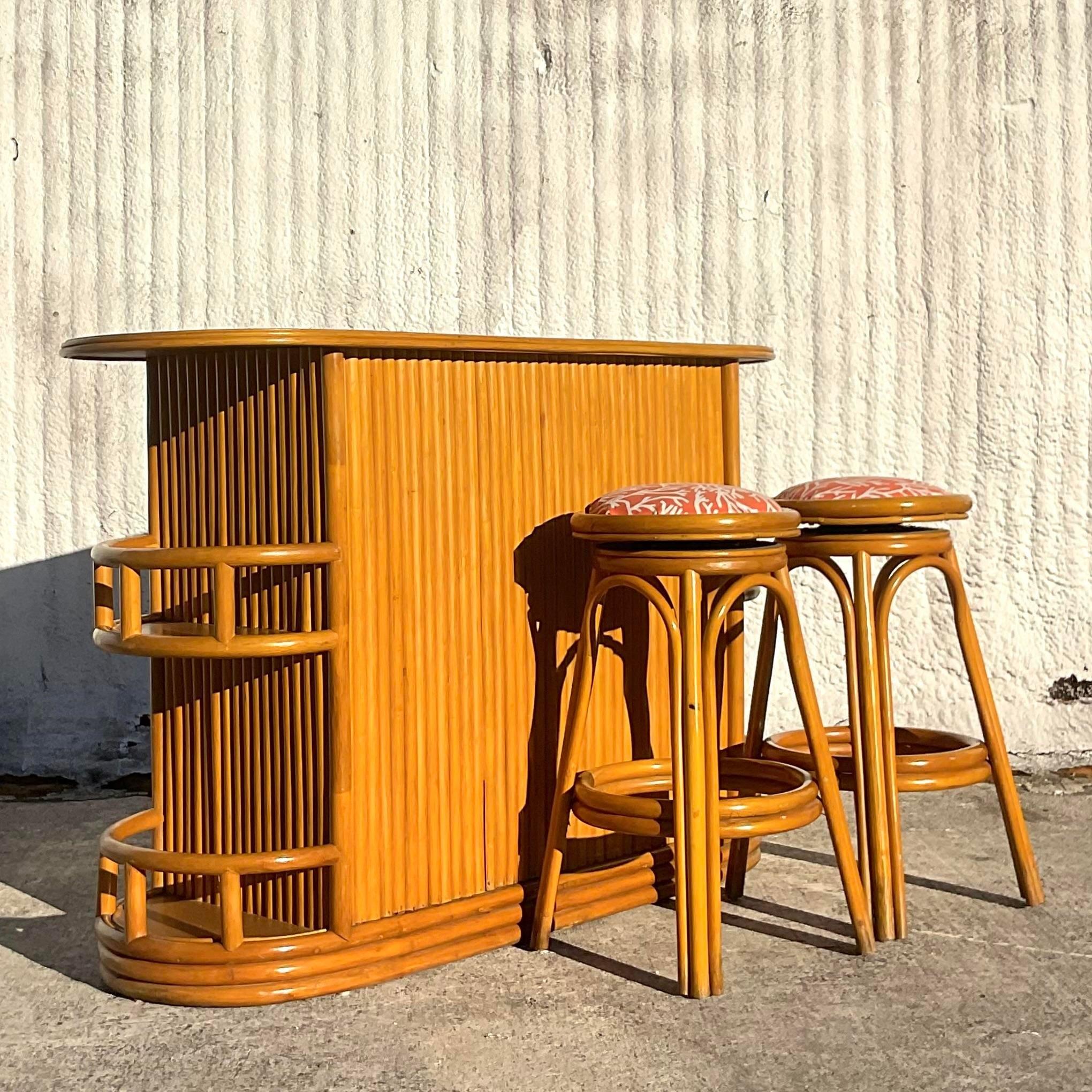 Late 20th Century Vintage Coastal Side Saddle Rattan Bar 2