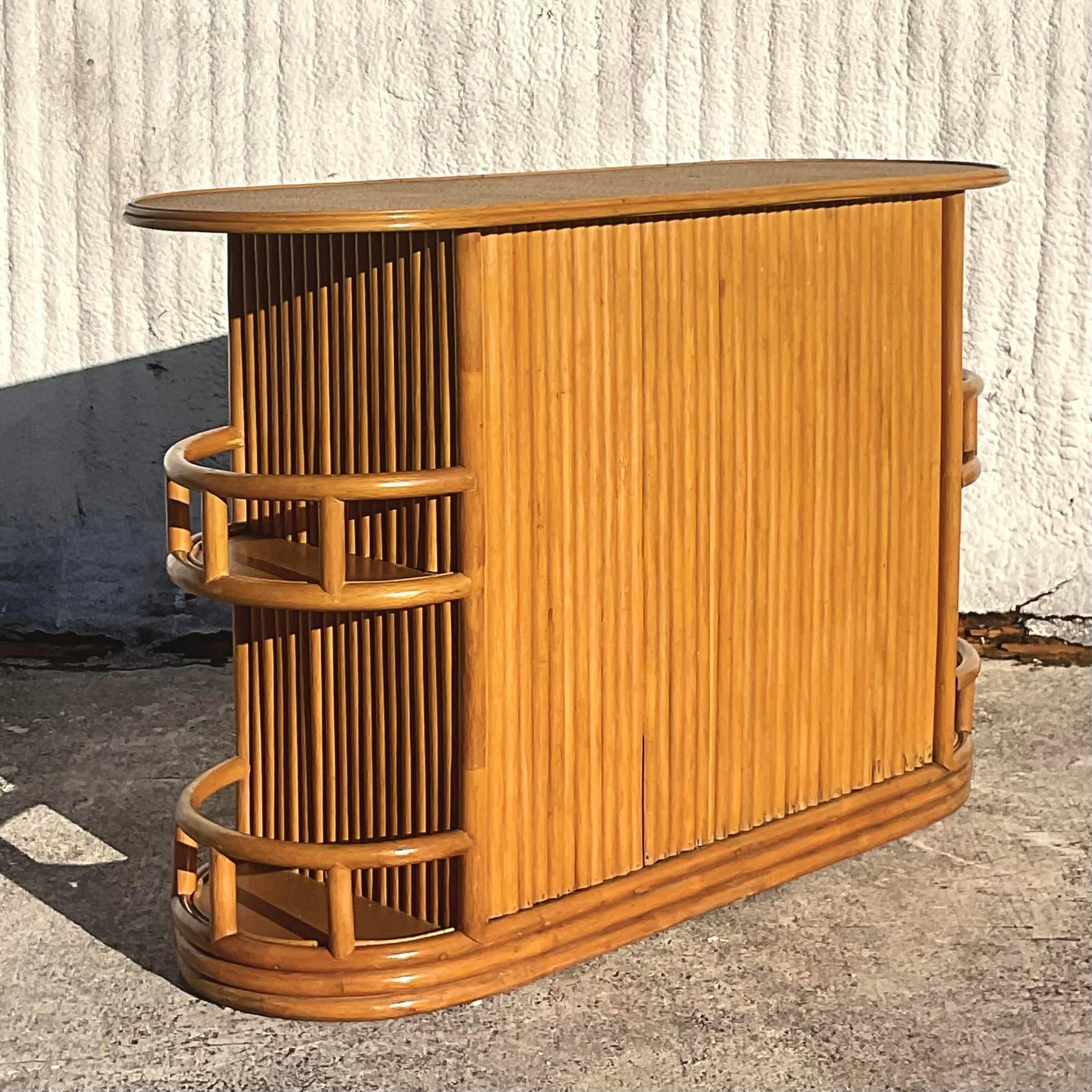 Late 20th Century Vintage Coastal Side Saddle Rattan Bar 3