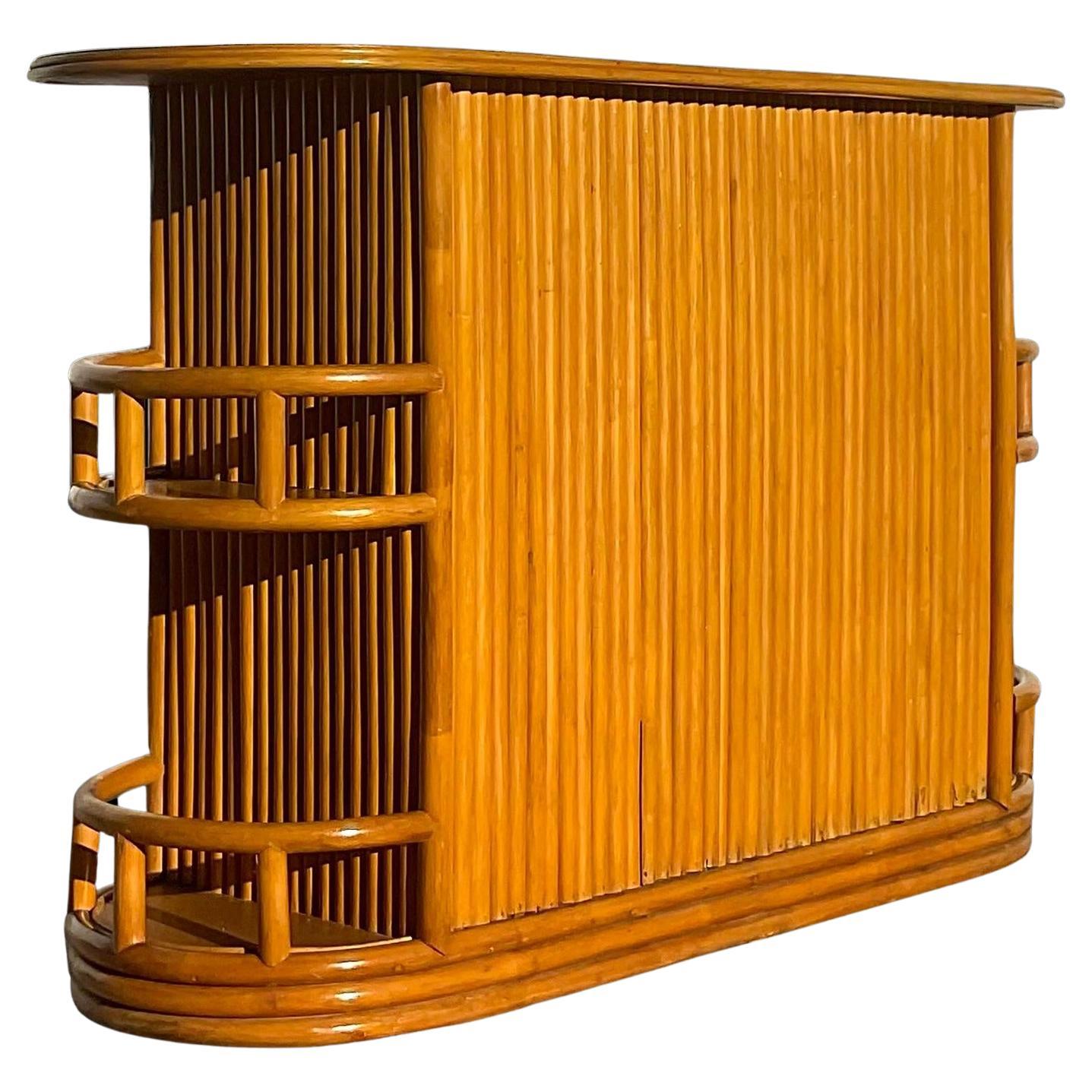 Late 20th Century Vintage Coastal Side Saddle Rattan Bar