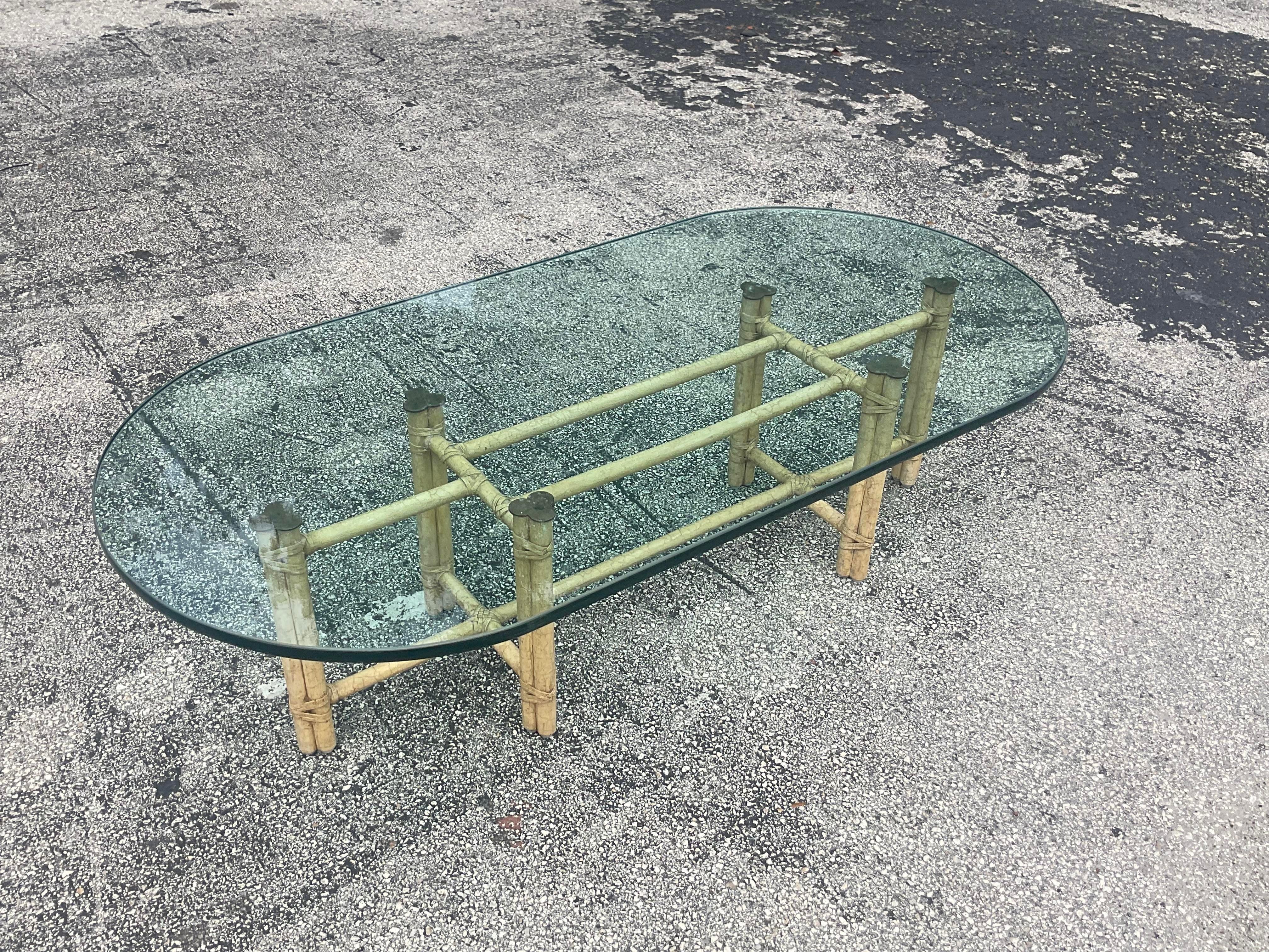 Late 20th Century Vintage Coastal Signed McGuire Coffee Table In Good Condition For Sale In west palm beach, FL